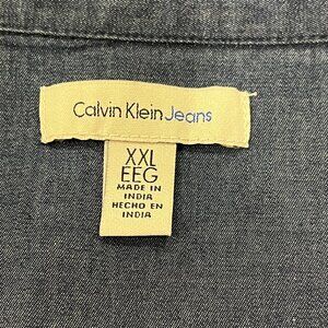 Calvin Klein Women's Denim Pearl Snap Shirt, Dark Denim, XXL